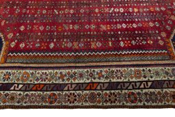 Close-up detail of 2000s Shiraz rug from Iran / Persia showing Wool weave