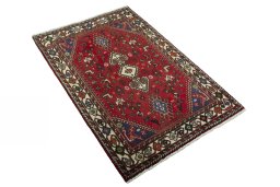 Close-up detail of 2000s Shiraz rug from Iran / Persia showing Wool weave