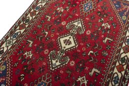 Backside of handmade 2000s Shiraz rug showing knot structure and weave density