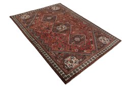 Close-up detail of 2000s Shiraz rug from Iran / Persia showing Wool weave