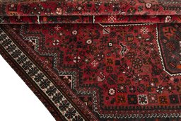 Full view of 2000s Shiraz rug from Iran / Persia, 274 × 203 cm in Red tones