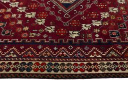 Full view of 2000s Shiraz rug from Iran / Persia, 283 × 210 cm in Red tones