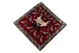 Corner detail of 2000s Shiraz rug showing border pattern and Wool pile