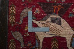Backside of handmade 2000s Shiraz rug showing knot structure and weave density