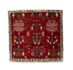 Full view of 2000s Shiraz rug from Iran / Persia, 62 × 65 cm in Red tones