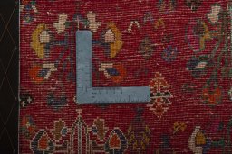 Backside of handmade 2000s Shiraz rug showing knot structure and weave density