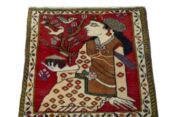 Surface texture of 2000s Shiraz rug with natural Wool and intricate pattern
