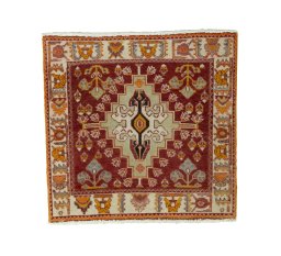 Full view of 2000s Shiraz rug from Iran / Persia, 58 × 60 cm in Red tones