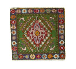Full view of 2000s Shiraz rug from Iran / Persia, 60 × 62 cm in Red tones