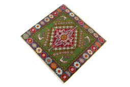 Corner detail of 2000s Shiraz rug showing border pattern and Wool pile