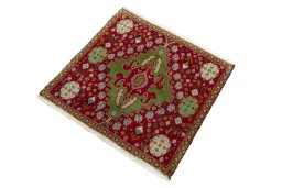 Corner detail of 2000s Shiraz rug showing border pattern and Wool pile