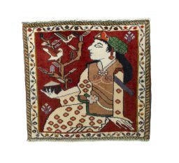 Full view of 2000s Shiraz rug from Iran / Persia, 57 × 62 cm in Red tones