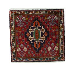 Full view of 2000s Shiraz rug from Iran / Persia, 60 × 63 cm in Red tones
