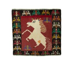 Full view of 2000s Shiraz rug from Iran / Persia, 61 × 65 cm in Red tones