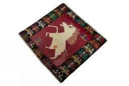 Corner detail of 2000s Shiraz rug showing border pattern and Wool pile