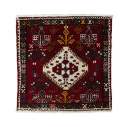 Full view of 2000s Shiraz rug from Iran / Persia, 63 × 65 cm in Red tones
