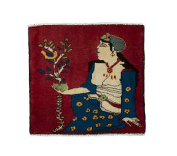 Full view of 2000s Shiraz rug from Iran / Persia, 55 × 58 cm in Red tones
