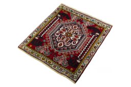 Corner detail of 2000s Shiraz rug showing border pattern and Wool pile