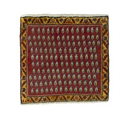 Full view of 2000s Shiraz rug from Iran / Persia, 57 × 60 cm in Red tones