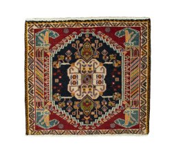 Full view of 2000s Shiraz rug from Iran / Persia, 57 × 60 cm in Red tones