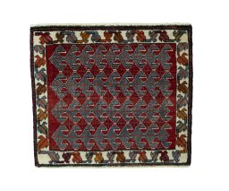 Full view of 2000s Shiraz rug from Iran / Persia, 52 × 62 cm in Red tones