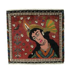 Full view of 2000s Shiraz rug from Iran / Persia, 58 × 64 cm in Red tones