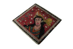 Corner detail of 2000s Shiraz rug showing border pattern and Wool pile