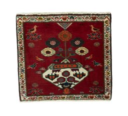 Full view of 2000s Shiraz rug from Iran / Persia, 54 × 60 cm in Red tones
