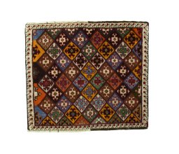 Full view of 2000s Shiraz rug from Iran / Persia, 52 × 60 cm in Red tones