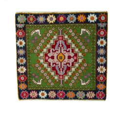 Full view of 2000s Shiraz rug from Iran / Persia, 60 × 64 cm in Red tones