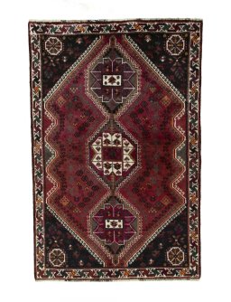 Full view of 2000s Shiraz rug from Iran / Persia, 160 × 107 cm in Red tones