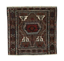 Full view of 2000s Shiraz rug from Iran / Persia, 69 × 71 cm in Red tones