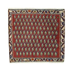 Full view of 2000s Shiraz rug from Iran / Persia, 56 × 60 cm in Red tones