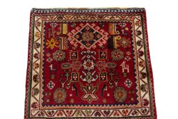 Surface texture of 2000s Shiraz rug with natural Wool and intricate pattern