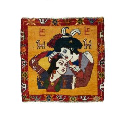 Full view of 2000s Shiraz rug from Iran / Persia, 50 × 52 cm in Yellow tones