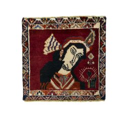 Full view of 2000s Shiraz rug from Iran / Persia, 50 × 50 cm in Red tones