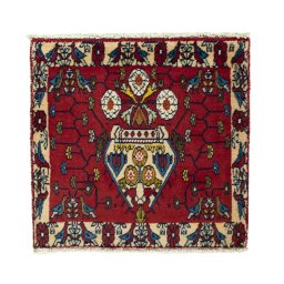Full view of 2000s Shiraz rug from Iran / Persia, 59 × 61 cm in Red tones