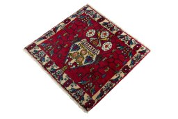 Corner detail of 2000s Shiraz rug showing border pattern and Wool pile