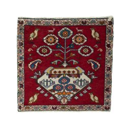 Full view of 2000s Shiraz rug from Iran / Persia, 61 × 63 cm in Red tones