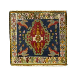 Full view of 2000s Shiraz rug from Iran / Persia, 58 × 61 cm in Blue tones