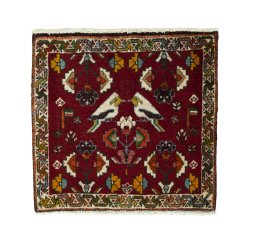 Full view of 2000s Shiraz rug from Iran / Persia, 54 × 57 cm in Red tones