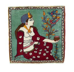 Full view of 2000s Shiraz rug from Iran / Persia, 67 × 67 cm in Red tones