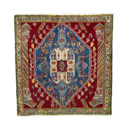 Full view of 2000s Shiraz rug from Iran / Persia, 68 × 65 cm in Blue tones