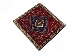 Corner detail of 2000s Shiraz rug showing border pattern and Wool pile