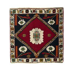 Full view of 2000s Shiraz rug from Iran / Persia, 68 × 68 cm in Red tones