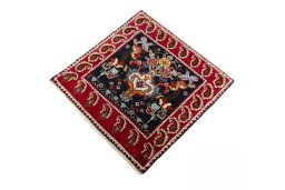 Corner detail of 2000s Shiraz rug showing border pattern and Wool pile