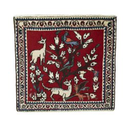 Full view of 2000s Shiraz rug from Iran / Persia, 61 × 66 cm in Red tones