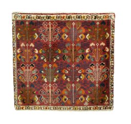 Full view of 2000s Shiraz rug from Iran / Persia, 61 × 63 cm in Red tones