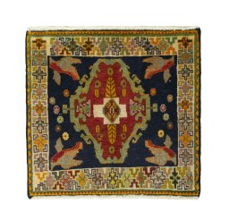 Full view of 2000s Shiraz rug from Iran / Persia, 57 × 60 cm in Blue tones