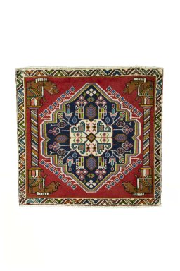 Full view of 2000s Shiraz rug from Iran / Persia, 63 × 67 cm in Red tones